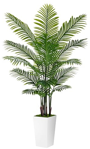 Artificial Palm Tree 6FT - Fake Tree with White Tall Planter - Faux Tropical Areca Floor Plant in Pot - Artificial Silk Plant for Home Office Living Room Decor Indoor