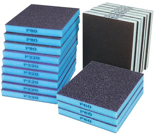 18pcs Sanding Sponge Kit 60, 80, 120, 180, 220, 320 grit, Soft Sanding Blocks Washable and Reusable, Double-Sided Sponge Sanding Blocks Wet Dry Sandpaper Pad for Wood Metal Furniture Paint