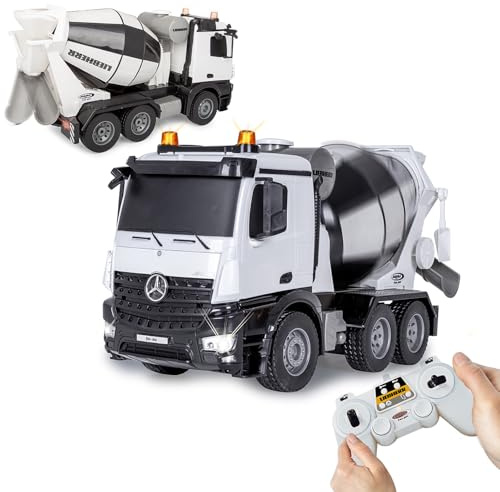 JAMARA Bildblandare Mercedes-Benz Arocs Liebherr 1:20 2,4 GHz – officiellt licenserad, backvarningsljud, 4 hjuldrift, profilerade gummidäck, LED-ljus, blandtrumma roterbar med urladdningsfunktion