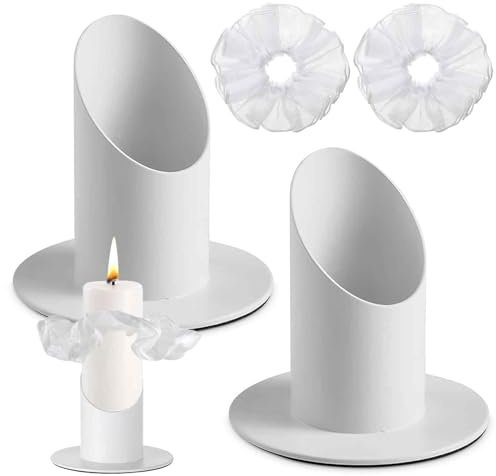 2 Stück Kerzenständer kommunionkerze 4cm aus Metall mit 2 Kerzenrock Metall & Tropfschutz kommunionkerze ständer für Taufkerze für Taufkerze Hochzeit Kerze Trauerkerzen Kommunionkerze