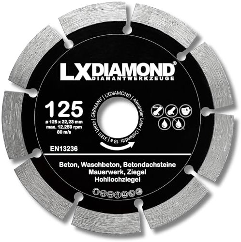 LXDIAMOND Diamant-Trennscheibe 125mm x 22,23mm - für Winkelschleifer Mauernutfräse Schlitzfräse - Diamantscheibe zum Trennen von Stein Beton Ziegel Mauerwerk - 125 mm Steinscheibe in Profi Qualität
