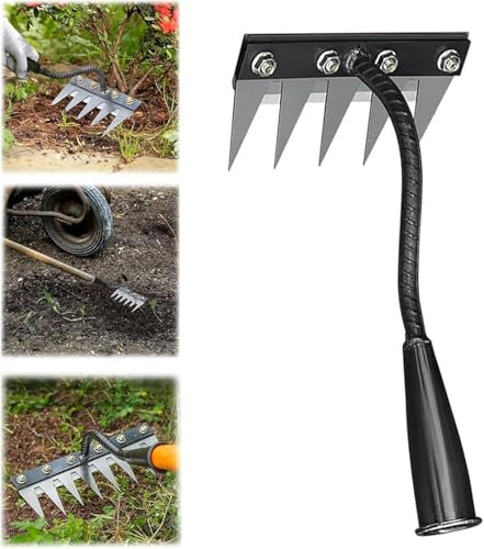 YJWZ 2025 Rastrillo de jardín Multiusos para césped Artificial, deshierbe y Recogida de Hojas. Rastrillo de Hierro de Alta Resistencia para jardinería y deshierbe. (5 Dientes)