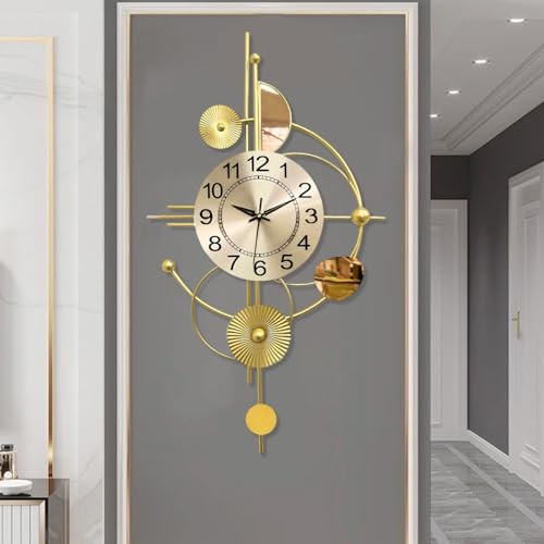 Gilacco Large Wall Clocks for Living Room,Silent Non Ticking,Battery Operated Oversized Round Modern Wall Clock for Bedroom,Farmhouse,Office Wall Decor-45x79.8CM(Golden)