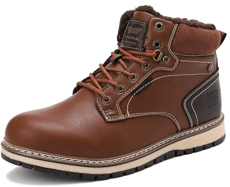AX BOXING Chaussure Homme Hiver Chaussure Chaud Fourrées Bottine Cuir Antidérapant Bottes Neige Lacet Chaussure Montante Taille 41-46 EU (Marron foncé_B, 43 EU)