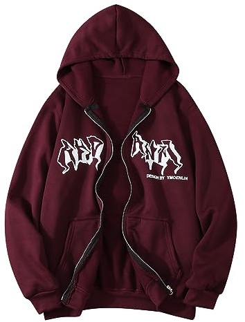 Fowjknww Maglietta da Uomo, Stile Cinese, Stampa Drago, Hoodie Baggy, Felpa con Cappuccio, Punk, Streetwear, Giacca Sportiva, Hip Hop, Multiuso, Stampa con Cerniera