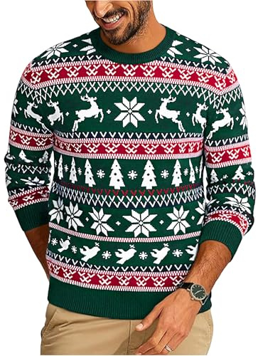 Demegimi Suéter Navidad Hombre Punto Cuello Crew Christmas Jumper Hombre Manga Larga Navideñas Invierno