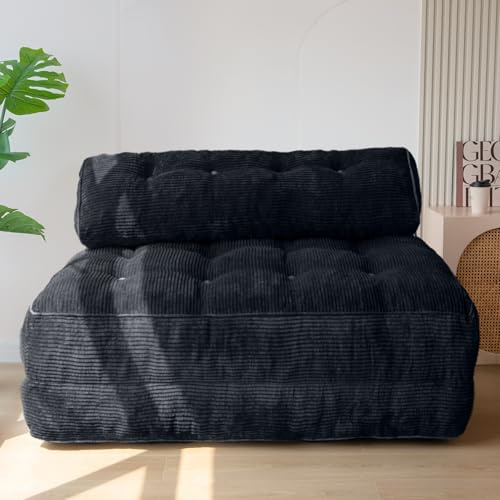 MAXYOYO Folding Sofa Bed, Convertible Sleeper Chair with Pillow Foldable Mattress with Back Support, Portable Fold Out Chair Bed Comfy Floor Sofa Lounge for Living Room Bedroom, Black,Double