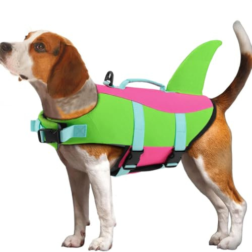 EMUST Dog Life Vest for Boating, Adjustable Ripstop Large Dog Life Jacket Vest with Rescue Handle for Pool Beach Boating (L, Green)