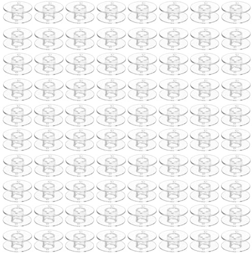 JCKD 100 pieza bobinas de hilo de coser universales, de plástico transparente, aptas para la mayoría de máquinas de coser, bobinas de hilo de bordar y accesorios de costura (transparente)