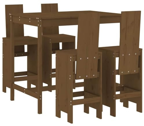 HETFTJN Set da bar da giardino in pino massiccio, 121 x 82,5 x 110 cm, con 4 sgabelli da bar, portata 110 kg, design moderno per balcone, terrazza, giardino