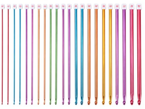 Lot de 22 aiguilles à tricoter 27 cm, 11 paires droites en aluminium coloré, tailles 2,0 à 8,0 mm, longues épingles à tricoter simples pour débutants