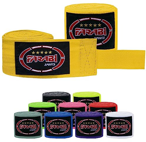 Farabi Sports Boxing Handlindar 2,5 och 4 meter långa boxningssjalar med par för MMA, Muay Thai, träning, kickboxning och stridssporter (Yellow, Vuxen (4 meter))