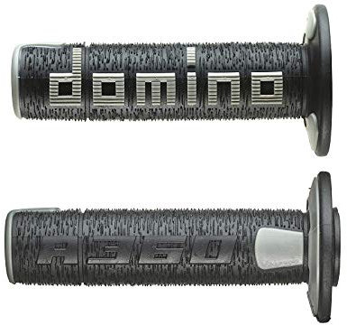 Domino Paire de poignées en caoutchouc écriture DOMINO Grand modèle A360 en caoutchouc bicolore noir/gris pour moto OFF ROAD CROSS/ENDURO Longueur : 120 mm