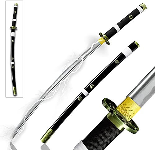 Swords and more One Piece - Oden's Enma Schwert, handgeschmiedet, echte Samurai Schwerter, handgeschmiedeter Carbon Stahl mit Scheide 103 cm, Zoro Schwert für Zoro Cosplay One Piece, schwarz