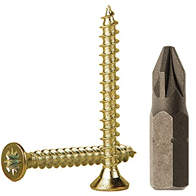 Lote de 300 tornillos de madera de acero chapado en zinc amarillo de 3,0 x 35 mm, tornillos de aglomerado, tornillo universal Pozi-Drive, PZ cabeza avellanada Pozidriv (300, 3,0 x 35 mm)