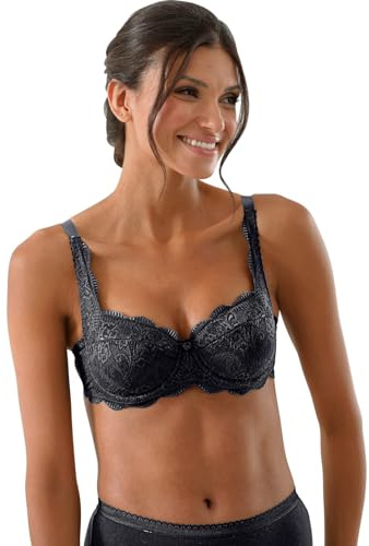 Susa Reggiseno Dirndl da Donna, Semitrasparente, Nero, 3A
