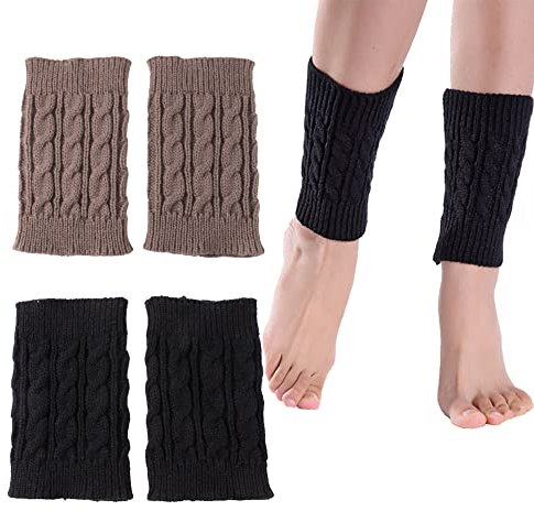 Belvanr Stulpen Damen Winter Beinwärmer 2 Paare Stulpen Bein Beinwärmer Damen Stricken Häkelarbeit Kurze Leg Warmers Stiefel Boot Abdeckung für Winterwärmer (Schwarz, Khaki)