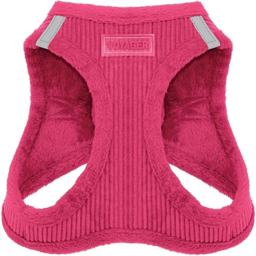 Voyager Step-In Plüsch-Hundegeschirr by Best Pet Supplies - Step-In-Westengeschirr für kleine und mittelgroße Hunde, Weicher Plüsch, Fuchsia Kordr, size L - Brust 45-52 cm