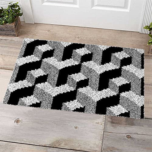 VIONNPPT Väggmatta gobeläng för självknytning gör-det-själv 3D-broderikudde matta, knytmatta set för barn vuxna och nybörjare gåva, 60 cm x 40 cm (geometri)