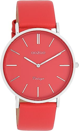 Oozoo Vintage Damen Uhr Chili Pepper/Silber - Armbanduhr Damen mit 20mm Lederarmband - Analog Damenuhr in rund C20324