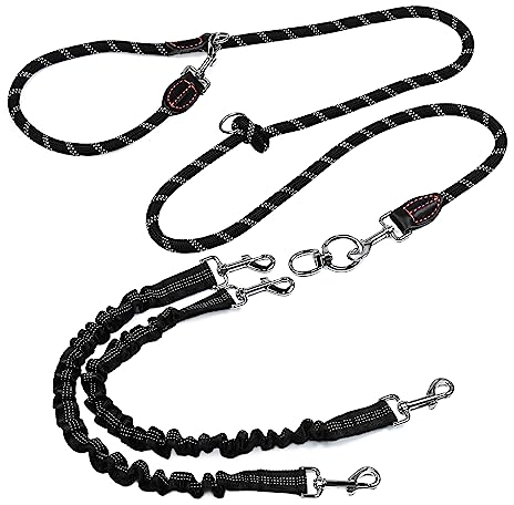 Trhillsbrad 3m x 14mm Doppelte Hundeleine für 2 Hunde, Verstellbare hundeleine Große Mittelgroße Hund, kein Verheddern 360° drehbarer Splitter Doppelleine fur Zwei Hunde, Schwarz