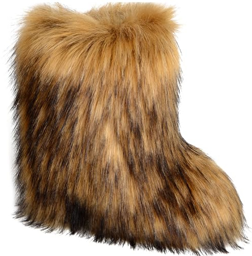 Valpeak Snow Boots for Women 2023 Furry Boots Winter Knee High Flat Heel Fluffy Faux Fur Boots(Natural,9)