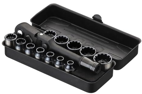 KESI Werkzeug-Steckschlüssel-Set, 13-teilig, 1/4 Zoll Dr. Schnellspann-Ratsche, SAE/Metrisch, Flex-Verriegelungskopf-Design, 12-teiliges 1/4-Zoll-Dr. Low-Profile-Spline, 72-Zahn-Ratsche und kompaktes