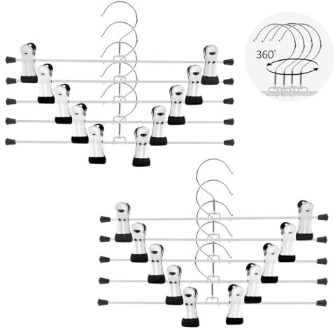 VFANDV Grucce Pantaloni, 30cm Sottili Appendini per Pantaloni Appendiabiti Antiscivolo con 2 Clip Antiscivolo e Regolabili 360 Gradi Grucce per Pantaloni per Gonne Calzini (10)