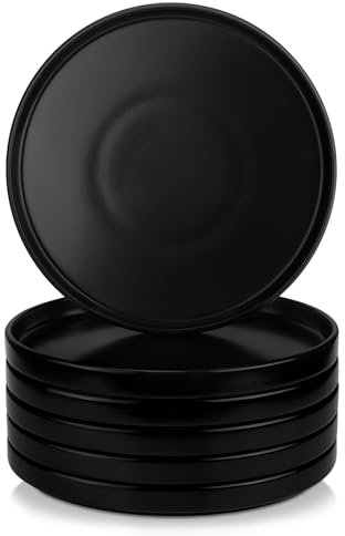 vancasso Essteller set 6 Personen, Ø 8 inch Teller Set, Geschirr für Spülmaschine und Mikrowelle, Pastateller, Frühstücksteller, Kuchenteller, Schwarz Farbe