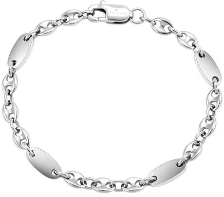 TAIPAN Plattenkette Bohnenkette Kombination Armband 6mm breit Edelstahl Länge 19cm / 21cm wählbar - Steigbügelkette - Plättchenkette
