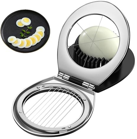 Rurunklee Cortador de huevos duros, cortador de huevos para huevos duros - Rebanada de separador de huevos de picadora de huevos domésticos resistente 2 en 1 de acero inoxidable, cortador de huevos