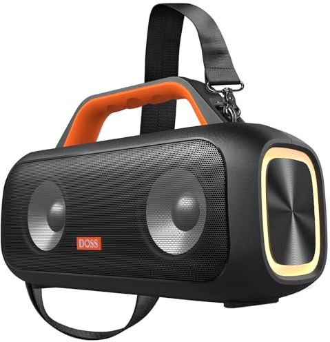 DOSS Extreme Boom S Bluetooth Lautsprecher mit 60W Mighty Sound, Deep Bass, 25H Spielzeit, Power Bank, LED-Licht, Stereo-Pairing, IPX6 wasserdicht Tragbar Musikbox für Camping, Strand, Garten - Orange