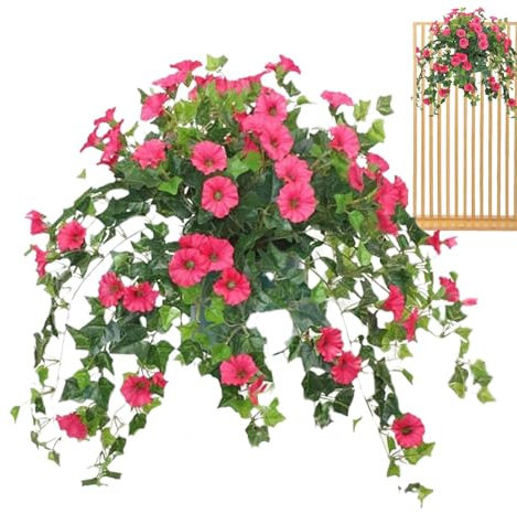 Cestas colgantes de flores artificiales | Flores colgantes artificiales para exteriores | Plantas colgantes artificiales petunias flores artificiales para decoración del hogar jardín decoración floral