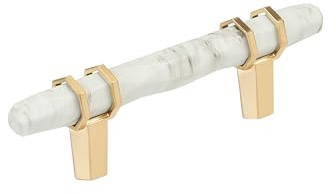 Amerock Carrione 3 inch (76mm) Center-to-Center Marble White/Champagne Bronze Cabinet Pull, BP36639MWCZ