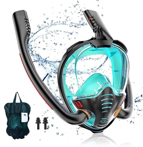 dellyy Schnorchelmaske für Erwachsene und Kinder, Tauchmaske, Vollmaske mit Schnorchel, CO2 Sicher, Schnorchelset Erwachsene, für Offenes Wasser (Grün（L/XL)