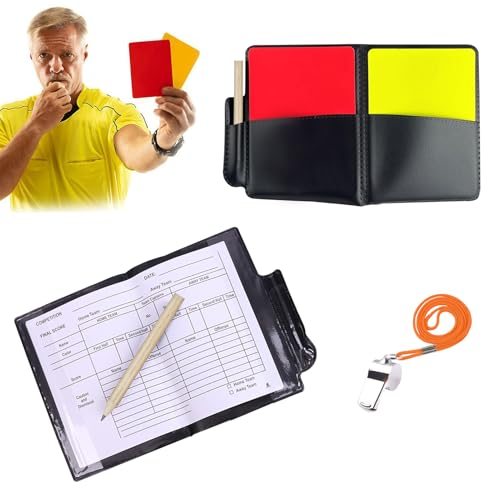 Schiedsrichter Set,Rote Und Gelbe Karte Fussball,Schiedsrichter Set Karten Schiedsrichterpfeife,Mit 1 Metall Schiedsrichter Pfeife,Gelbe Und Rote Karte Fußball,Für Fußball Basketball Sport, Schulsport
