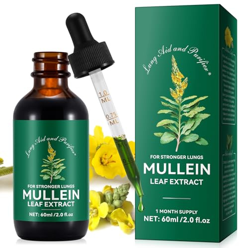 Mullein Leaf Extract for Lungs, Mullein Drops for Lungs, Natural Mullein Leaf Drops for Smokers,Cleanse & Respiratory Function for Lungs (1 PC)