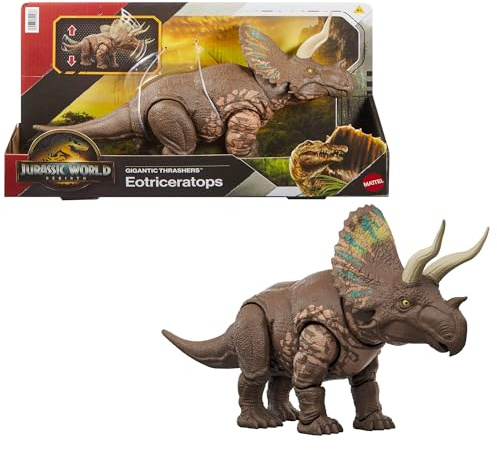 Mattel Jurassic World Rebirth Gigantic Thrashers Eotriceratops Dinosaur Figure Toy, Large Species, 2 Tail Activated Rampage Attacks, Digital Play​, JGB93