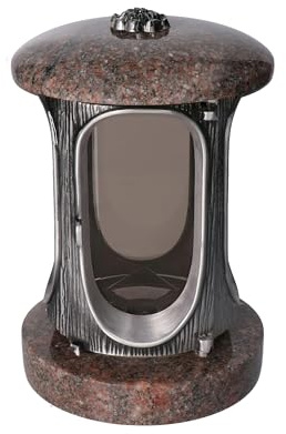 Elegante lanterna in granito Himalaya, altezza 23 cm, diametro 15 cm, argento con rosetta