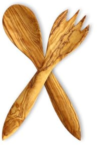 Justa La Fusta | Set Utensilios De Cocina Madera De Olivo Pequeños 21x5cm | Cuchara De Madera + Tenedor Para Ensalada, Hechos A Mano En España | Cubiertos De Cocina: Tenedor y Cuchara Madera Artesanal