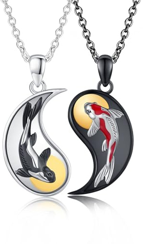 OHAYOO Yin och Yang-halsband i 925 sterlingsilver, Yin/Yang-hänge på kedja, partnerkedja för henne och honom, smycken, presenter för kvinnor, män och par, Standard, Sterlingsilver, Ingen ädelsten