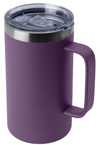 DOMICARE 24oz Mug with Handle and Lid, Stainless Steel Coffee Mug, Reusable Insulated Cup, Travel Mug with Handle, Double Wall Vacuum Coffee Tumbler for Men and Women, Dark Purple, Pack 1