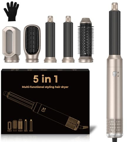Hair Dryer Brush,5 in 1 Auto Air Curling Iron Set 3 Temperature 1000W Powerful Negative Ionic Hair Styler, 60000RPM Air Styler, Left&Right Magic Hair Curler, Multi-Hair Styling Brush