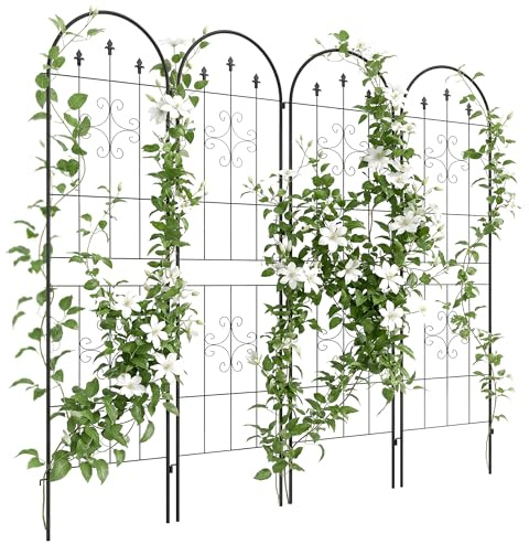 Outsunny Lot de 4 Treillis de Jardin, Support pour Plantes grimpantes en Acier, 50L x 180H cm, Noir