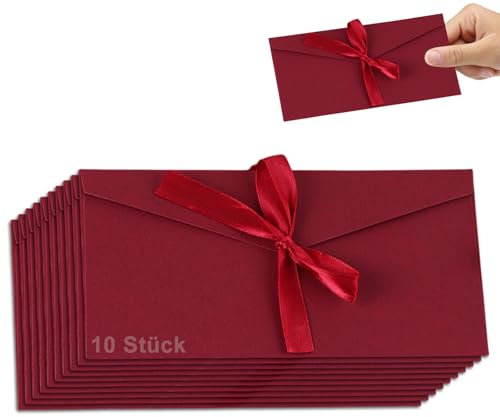 10 Stück Schöne Briefumschläge,Vintage Briefumschläge mit Schleife, Kraftpapier Umschläge mit Schleife,Schöne Briefumschläge Umschläge mit Schleife, Hochzeits- oder Festival-Karten (Rot)