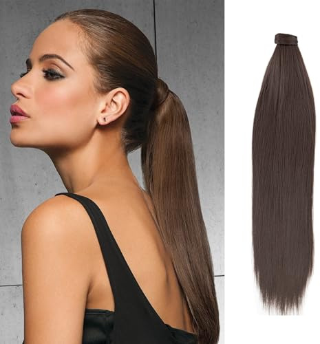 JJstar 70cm Langer Glatter Pferdeschwanz Zopf Haarteil, Synthetische Haarverlängerung für Damen und Mädchen
