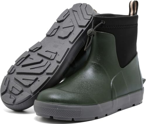 Lezzglt Deck Boots For Men Anti-Slip, Waterproof Ankle Rain Boots, Rubber Outdoor Fishing Footwear, Chelsea Garden Work Water Shoes, Size 6.5-12