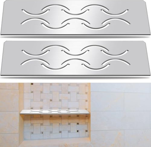 Teenyyou 2 Pack Shower Niche Rectangular Shelf for 12 Prefabricated Board SN/-SNLT Niche Fits 5/32 Grout Line, 4mm Thick, Wave Design, Marine Grade Brushed 316 Stainless Steel