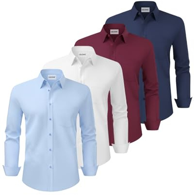 Liloak Men's Dress Shirts Pack Long Sleeve Formal Shirts Regular Fit | Button Front And Chest Pocket Create A Clean Versatile Look For Work, Office Meetings And Smart Casual Wear