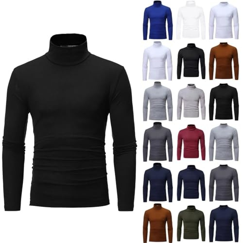 Turtle Neck Tops for Men UK Ribbed Knit Slim Fit Jumpers Long Sleeve Roll Neck Lightweight Pulllover Shirt Basic Turtleneck Sweater Mens Autumn Winter Solid Color Business Undershirt